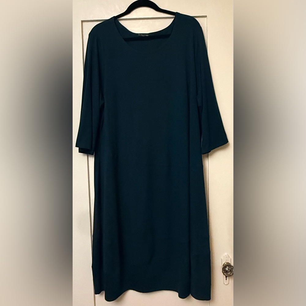 Eileen Fisher Dark Green Below Knee Length  Dress - Size 1X.